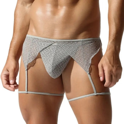 Tauwell Tauwell Men's T-Back Thongs Set with Garter 25103