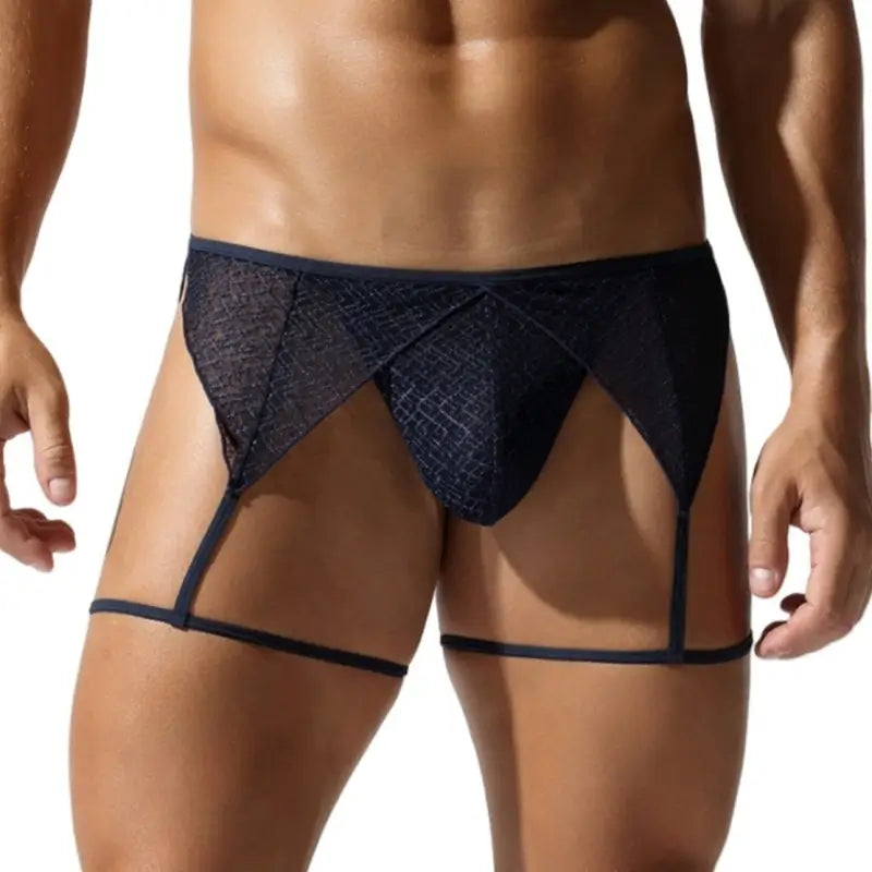 Tauwell Tauwell Men's T-Back Thongs Set with Garter 25103