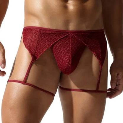 Tauwell Tauwell Men's T-Back Thongs Set with Garter 25103