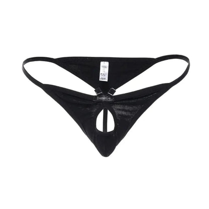 Butterfly accent cotton thong black 3D front — open-front silhouette DomiGe	