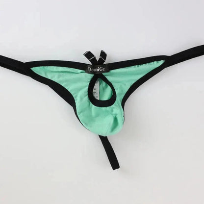 Butterfly accent cotton thong bright green 3D front — open-front silhouette DomiGe	Flat