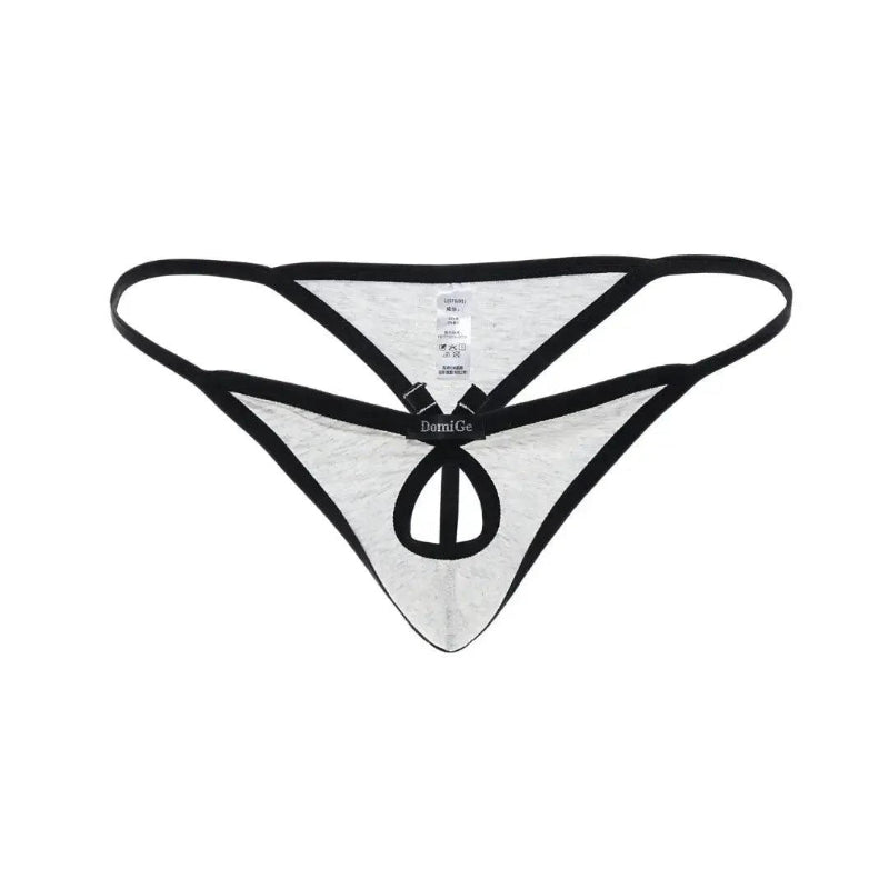 Butterfly accent cotton thong gray 3D front — open-front silhouette DomiGe	