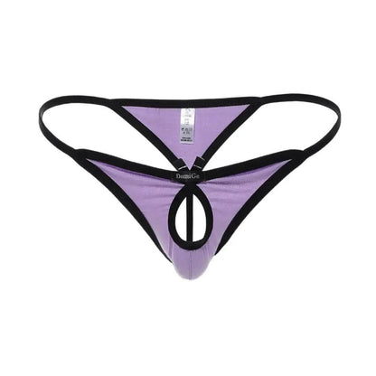 Butterfly accent cotton thong lilac blue 3D front — open-front silhouette DomiGe	