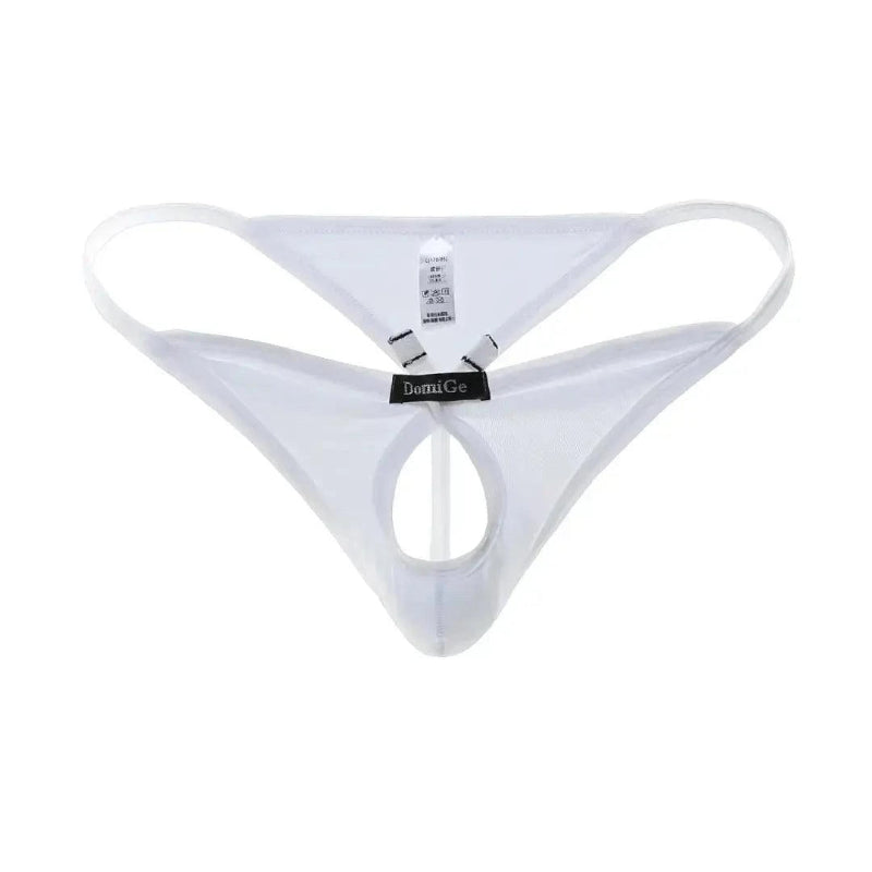 Butterfly accent cotton thong white 3D front — open-front silhouette DomiGe