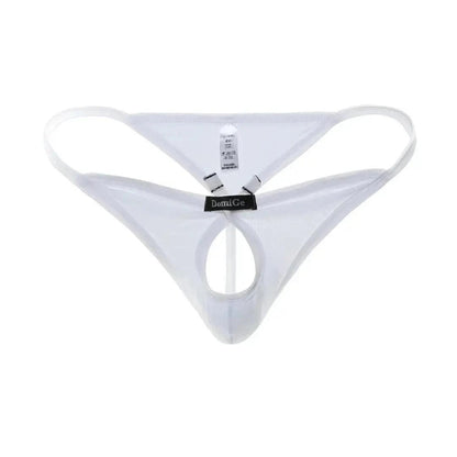 Butterfly accent cotton thong white 3D front — open-front silhouette DomiGe