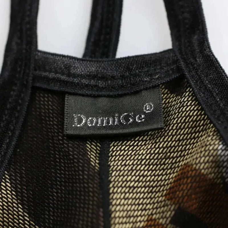 DomiGe irregular rustic print pattern close-up — Y-back thong comfort fit	