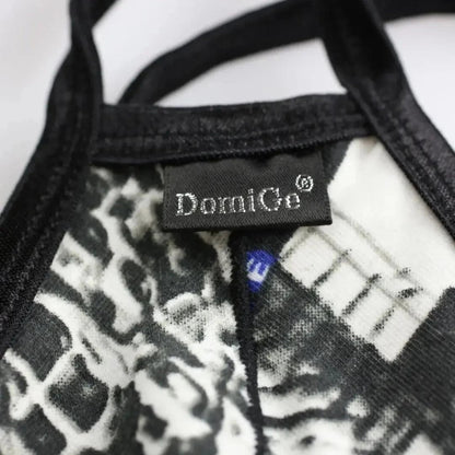 DomiGe irregular print pattern close-up — Y-back thong white comfort fit	